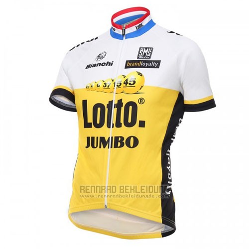 2016 Fahrradbekleidung Lotto NL Jumbo Wei und Gelb Trikot Kurzarm und Tragerhose